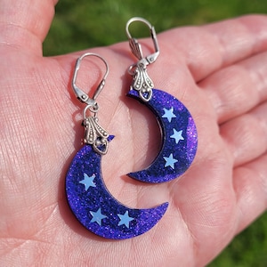 Purple Moon Earrings- Resin and Mica powder- E130