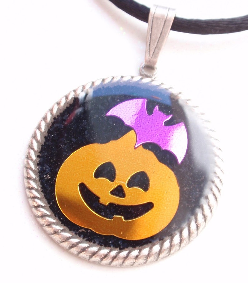 CLEARANCE Jack O Lantern Glitter, resin, confetti Pendant image 1