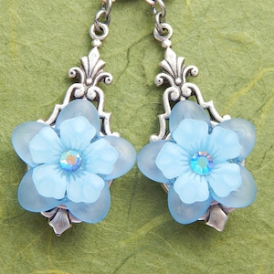 Blue Lucite Flower Earrings image 1