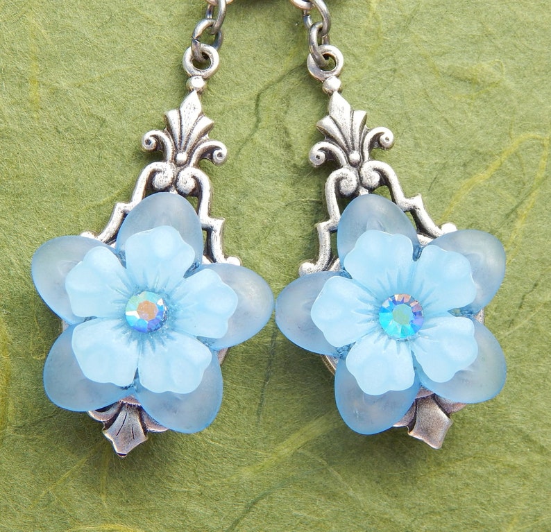 Blue Lucite Flower Earrings image 1