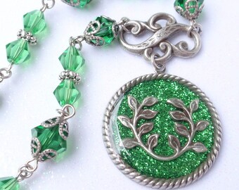 CLEARANCE! - Leafy - Antiqued Silver and Glitter Necklace