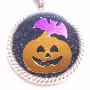 CLEARANCE Jack O Lantern Glitter, resin, confetti Pendant image 2