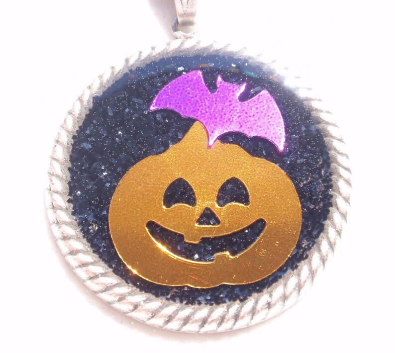 CLEARANCE Jack O Lantern Glitter, resin, confetti Pendant image 2