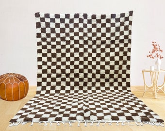 Grand tapis à carreaux brun, tapis à carreaux berbère marocain, tapis beniourain, tapis à carreaux - Tapis coloré doux - Tapis en damier