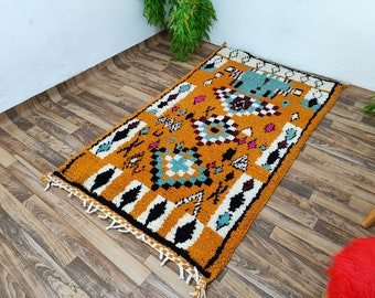 Moroccan Handmade rug, Beni ourain Woven style Morocco wool Berber Rug, modern rug, Hand woven rug, Azilal Berber style - Brown Rug Morocco
