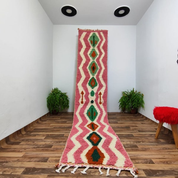 Moroccan Handmade rug, Beni ourain Woven style Morocco wool Berber Rug, modern rug, Hand woven rug, Azilal Berber style - Pink Rug Morocco