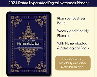 Femmifestation 2024 | Numerologie Notebook Planner voor vrouwelijke CEO: hemels dagboek met alle maanfasen, retrogrades en planetaire uitlijningen
