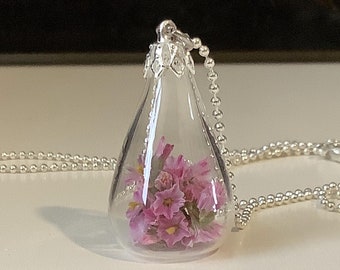 Echte Blüten Glasschmuck Kette Anhänger Geschenk Blumen Natur getrocknete Blüten