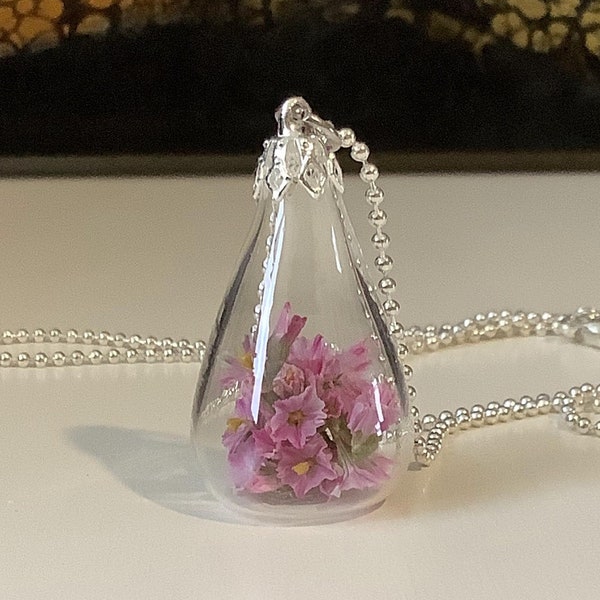 Echte Blüten Glasschmuck Kette Anhänger Geschenk Blumen Natur getrocknete Blüten