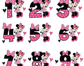 Numero di compleanno di Minnie in formato SVG / Carattere a livelli in formato PNG (Download digitale)