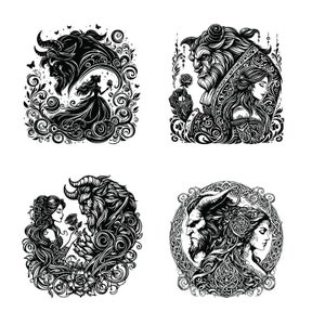 La belle et la bête Svg, Rose enchantée, Svg mandala, Svg de désherbage complexe, Rose enchantée, cadeau pour elle Svg, fichier numérique