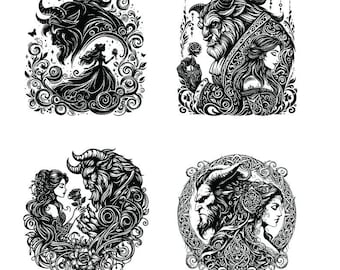 Mandala de la Rosa Encantada SVG / Archivo de corte de La Bella y la Bestia (Descarga digital)