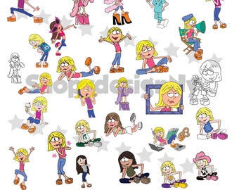 Retro Cartoon Girl SVG Bundle | 2000s Inspired Clipart (PNG, DXF)