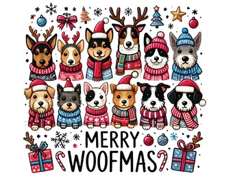 Merry Woofmas-hundar PNG, julhundmamma-design (digital nedladdning)