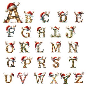 Paquete de imágenes prediseñadas del alfabeto navideño, letra navideña, fuente de letra del alfabeto navideño SVG PNG, descarga digital de gráficos navideños imprimibles