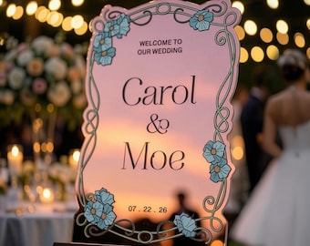 Mirror Wedding Sign, Custom Floral Wedding Welcome Signs, Blossom Welcome To Our Wedding Signage, Wedding Decorations