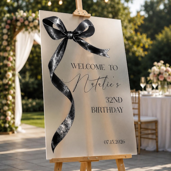 Black Tie Birthday Party Sign, Bowtie Birthday Party Sign, Custom Mirror Acrylic Sign For Birthday Party Decorations