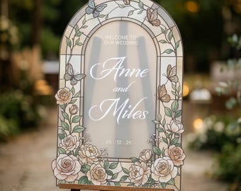 Roses Wedding Sign, Custom Acrylic Wedding Welcome Signs, Welcome To Our Wedding Signage, Floral Wedding Decorations