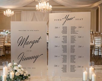 Wedding Sign and Seating Chart Set, Custom Modern Wedding Welcome Signs Bundle in Mirrored, Frosted or Acrylic, Find Your Seat Sign