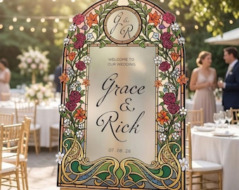 Wildflowers Wedding Sign, Floral Wedding Welcome Sign,  Wildflower Welcome To Our Wedding Signs, Frosted Acrylic Or Mirror Wedding Decor