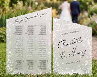 Wedding Welcome Sign and Seating Chart Bundle, Modern Wedding Signs Set in Mirrored, Frosted or Acrylic, The Party Awaits Sign