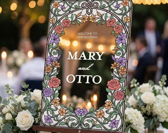 Mirror Wedding Sign, Floral Wedding Welcome Sign, Wildflowers Welcome To Our Wedding Signs, Frosted Acrylic Or Mirror Wedding Decorations