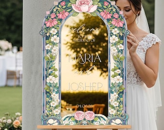 Floral Wedding Sign, Custom Pink Wedding Welcome Signs, Welcome To the Wedding Of Signage, Wedding Favors