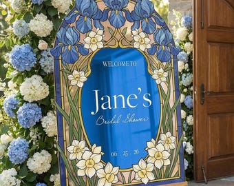 Blue Iris Bridal Shower Sign, Floral Bridal Shower Welcome Sign, Bridal Shower Mirror Entrance, Something Blue Bridal Shower Decorations