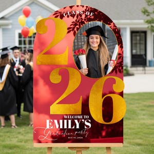 Custom Graduation Sign, Printed Graduation Photo Sign, Graduation Party Sign with Picture, Acrylic Graduation Party Decorations Red Acrylic Mirror