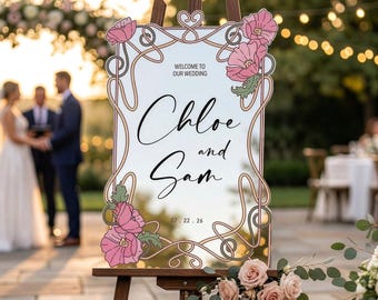 Prairie Rose Wedding Sign, Custom Mirror Wedding Welcome Signs, Welcome To Our Wedding Signage, Floral Wedding Decorations