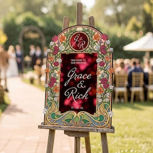 Wildflowers Wedding Sign, Floral Wedding Welcome Sign,  Wildflower Welcome To Our Wedding Signs, Frosted Acrylic Or Mirror Wedding Decor Red Acrylic Mirror