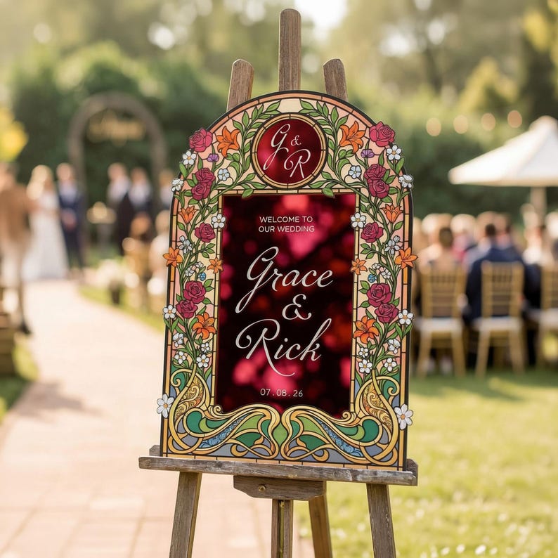 Wildflowers Wedding Sign, Floral Wedding Welcome Sign,  Wildflower Welcome To Our Wedding Signs, Frosted Acrylic Or Mirror Wedding Decor Red Acrylic Mirror