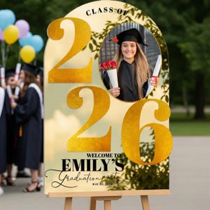 Custom Graduation Sign, Printed Graduation Photo Sign, Graduation Party Sign with Picture, Acrylic Graduation Party Decorations Gold Acrylic Mirror