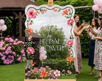 Silver Mirror Bridal Shower Welcome Sign, Floral Bridal Shower Sign, Stained Glass Bridal Entrance Sign, Printed Signs Mirrored Or Acrylic