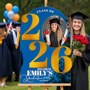Custom Graduation Sign, Printed Graduation Photo Sign, Graduation Party Sign with Picture, Acrylic Graduation Party Decorations Blue Acrylic Mirror