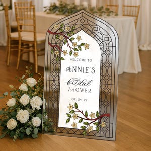 Floral Stained Glass Bridal Shower Sign, Bridal Shower Welcome Sign, Frosted Mirror or Acrylic Floral Bridal Shower Decorations