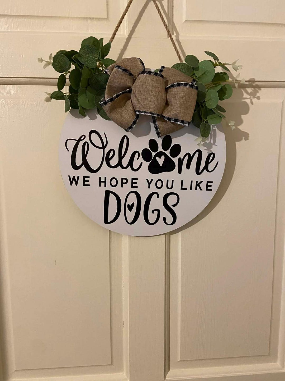 Welcome We Hope You Like Dogs Wood Hanger: Round 34 X34 Cm Front Door ...