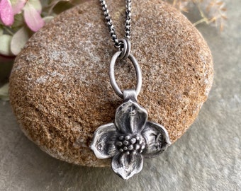 Recycled Sterling Silver Dogwood Blossom on Sterling Silver Rolo Chain