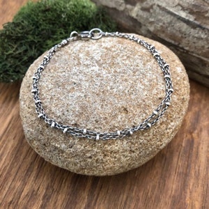 Simple Sterling Silver Beaded Double Cable Chain Bracelet image 1