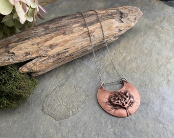 Copper Queen Anne’s Lace Shield Necklace with Sterling Silver Chain