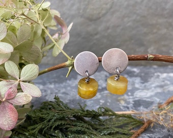 Sterling Silver and Yellow Opal Post Earrings