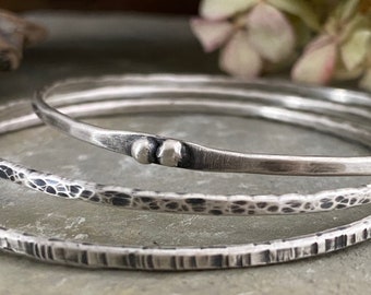 Trio of Textured Sterling Silver Bangles