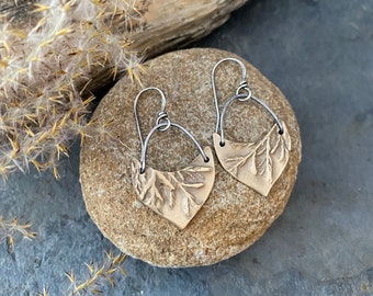 Bronze and Sterling Silver Evergreen Shield Earrings