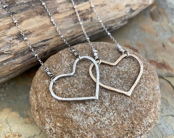 Sterling Silver or 14K Gold-Filled Heart Choker Necklace Adjustable