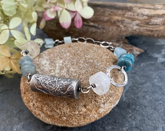 Sterling Silver Queen Anne’s Lace with Kyanite, Citrine, Apatite, and Aquamarine Bracelet