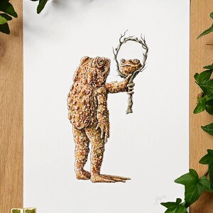 Aquarelle Crapaud - Impression Beaux Arts Original, Illustration Grenouille Heureuse, Décoration Mignonne Fantaisie, Affiche Animal Drôle