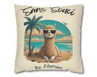 Sans Souci signifie No Worries Alpaga Beach Lounge Taie d'oreiller carrée crème en polyester filé décalé et rafraîchissante pour chambre ou salon