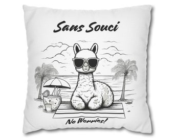 Sans Souci bedeutet No Worries Alpaca Beach Lounge, süßer, chilliger, quadratischer Kissenbezug aus gesponnenem Polyester für Schlafzimmer oder Wohnzimmer