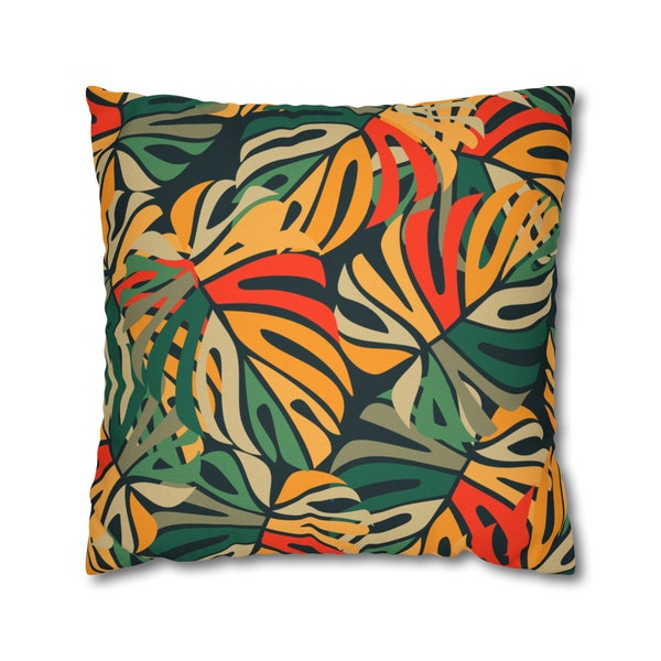 Tropical Modern Colourful Leaf Sunny Spun Polyester Square Pillowcase Cushion Cover for Living Room Bedroom