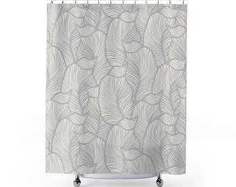 Moderne Blumenmuster-Duschvorhänge aus elfenbeinfarbenem und grauem Polyester für das Badezimmer